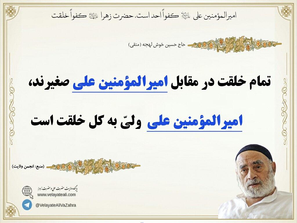 تمام خلقت در مقابل امیرالمؤمنین علی صغیرند. امیرالمؤمنین علی ولی به کل خلقت است.